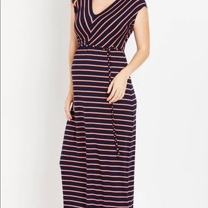 Striped V-Neck Maxi Maternity Dress